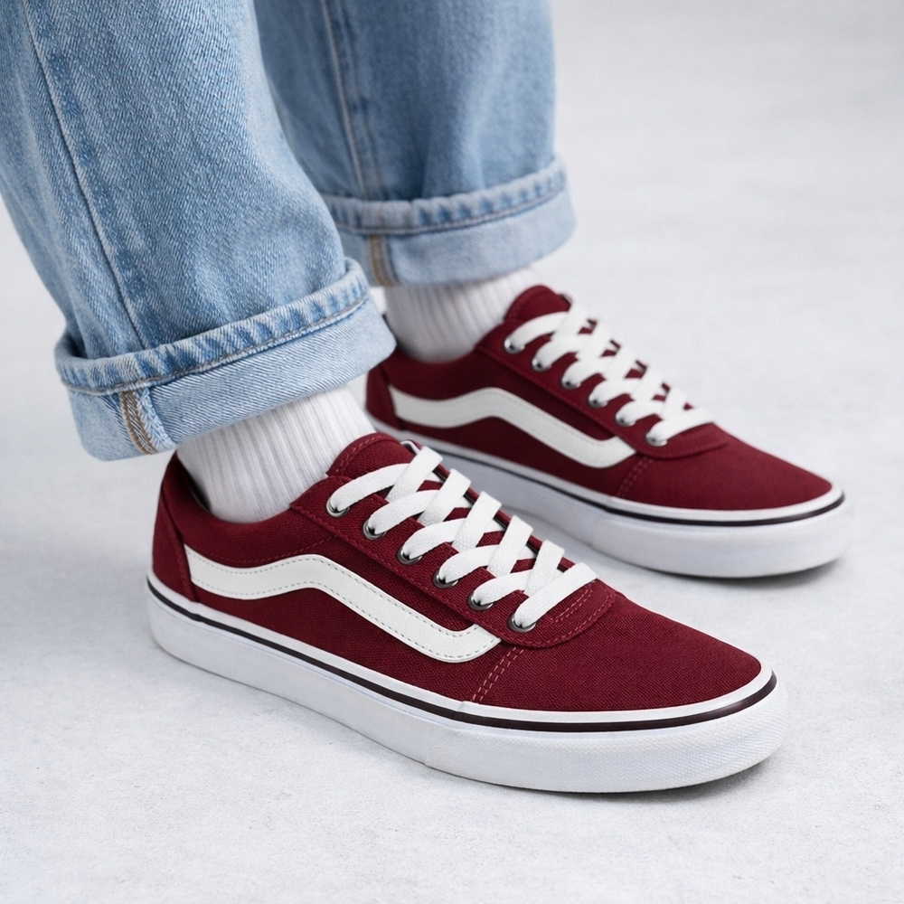 VANS Ward Burgundy White Canvas Low Top Sneakers WOMEN'S SIZE 7.5